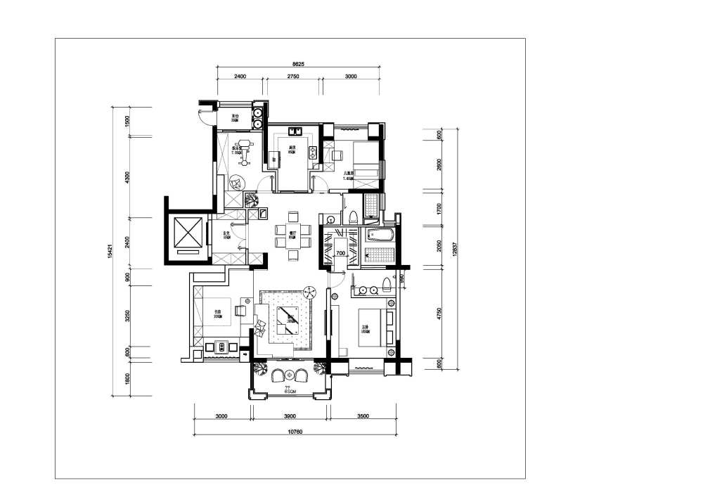 现代风格-130平方豪宅平面方案-1.2_方案3