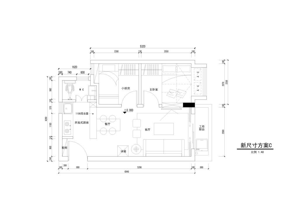 房价高企，只能买间36方的小二房户型，求大侠不吝赐教，..._新尺寸方案C微调3-6