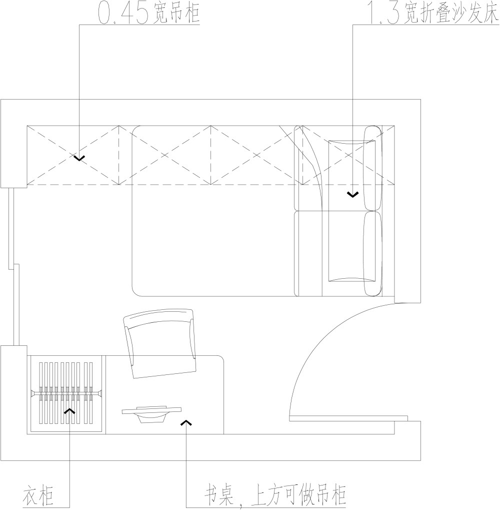 四平米的房子，如何放下沙发，标准双人床，电脑桌，大....._Drawing1-图纸空间.jpg