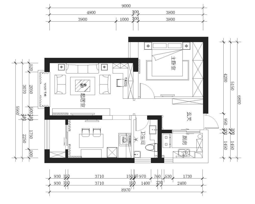 80平米的房子，求户型突破，内容不限_户型CAD-Model--A案.jpg