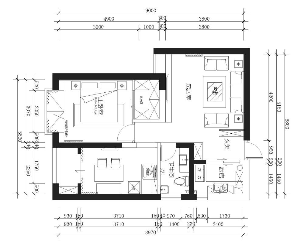80平米的房子，求户型突破，内容不限_户型CAD-Model--B案.jpg