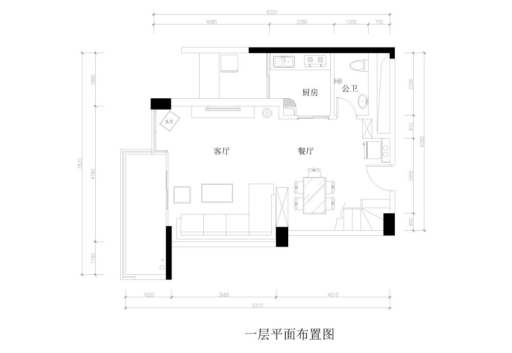 新手第一次做的方案，求高手指点，进来研讨下这小复式_比华利庄园一层平面图.jpg