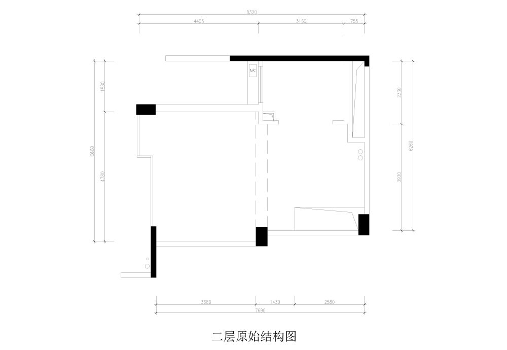 新手第一次做的方案，求高手指点，进来研讨下这小复式_比华利庄园二层原始结构图.jpg