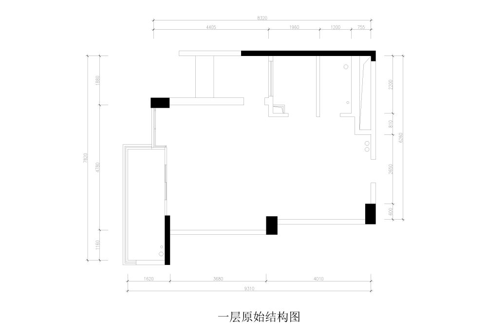 新手第一次做的方案，求高手指点，进来研讨下这小复式_比华利庄园一层原始结构图.jpg