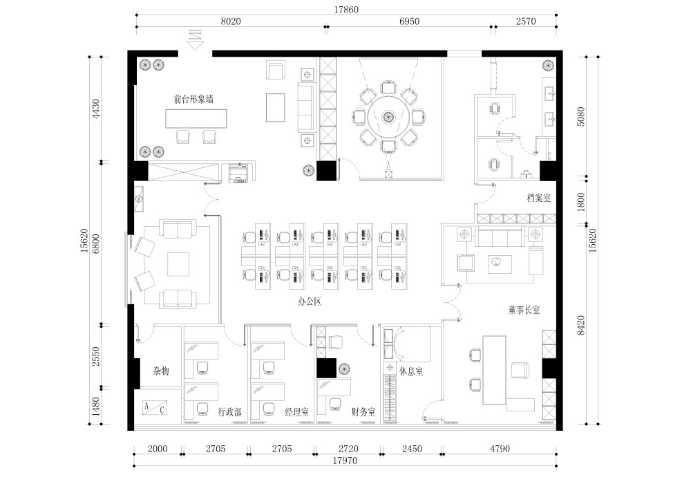 400平米办公室方案求新思路方向~面朝大海 求高手指点挑战 平面布局