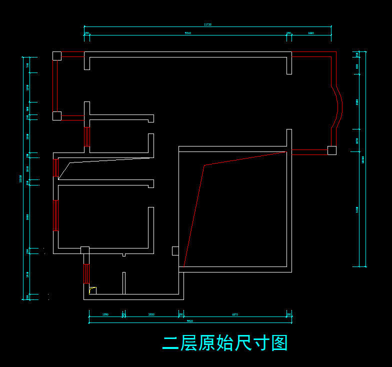 一套复式楼平面，求高人指点_二层原始尺寸图.jpg