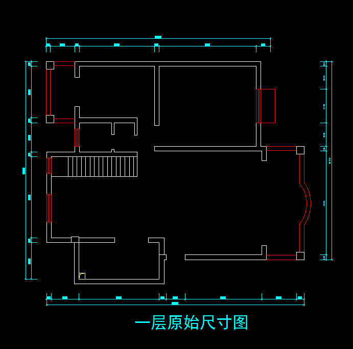 一套复式楼平面，求高人指点_一层原始尺寸图.jpg