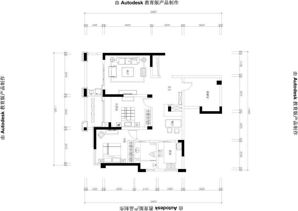 奇怪的柱子，奇葩户型，求好想法_@IDhoof_18#201平面布置-Model.jpg