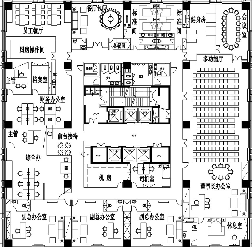 1000平左右的办公平面_办公草布