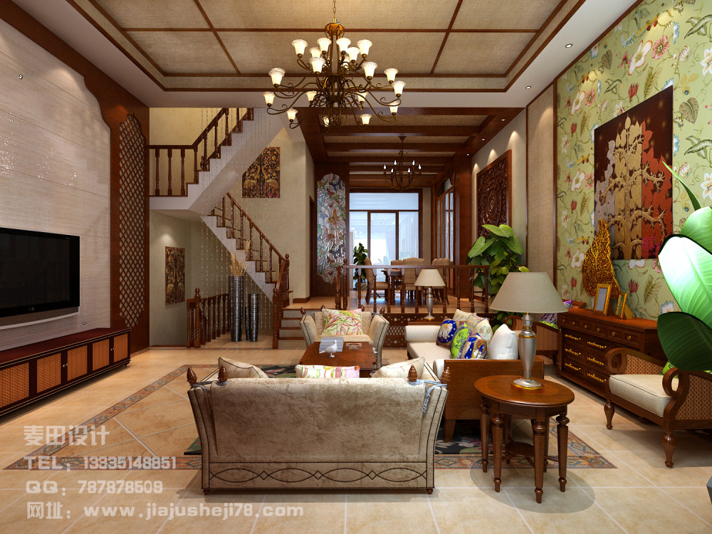麦田空间设计--东南亚风格别墅效果图_客厅3.jpg