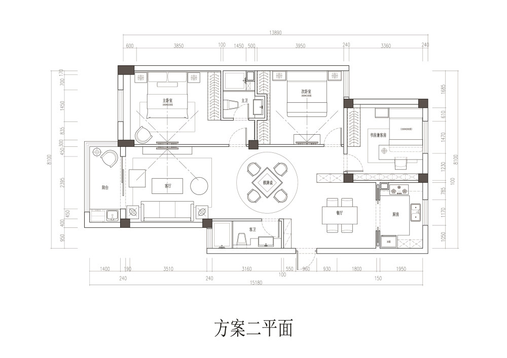 家装平面求大神优化，望各位出谋划策，必有重谢！！_方案二平面.jpg