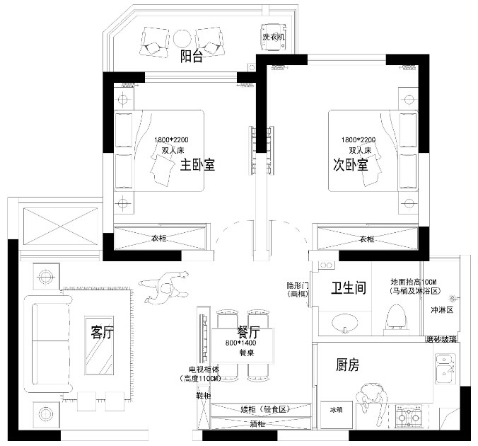 规整两房户型，求新思路_平面