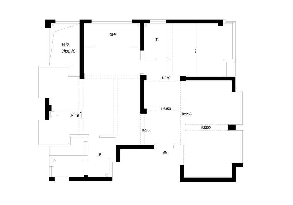 很别扭的承重墙。希望给些不同的设计思路_原始结构图.jpg