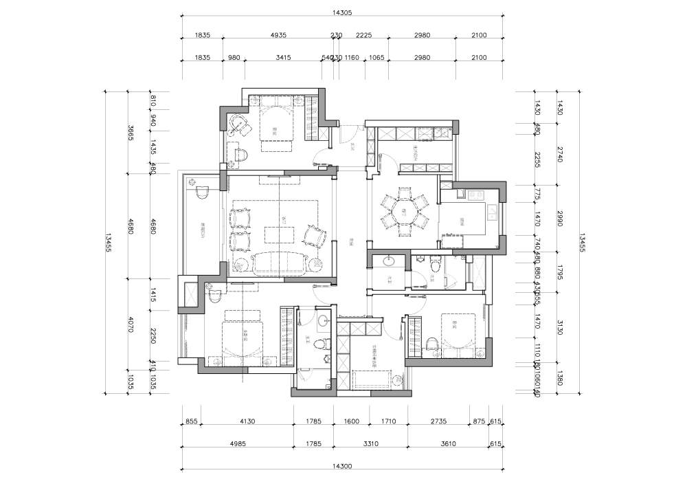 设计自家房子，164平经典户型求助！好的建议会....._@IDhoof_原始结构图-Model.jpg