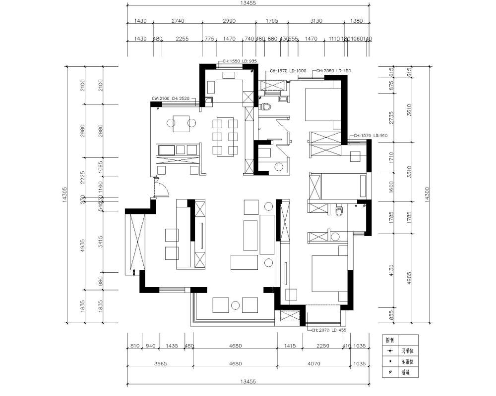 设计自家房子，164平经典户型求助！好的建议会....._@IDhoof_原始结构图-Model.jpg