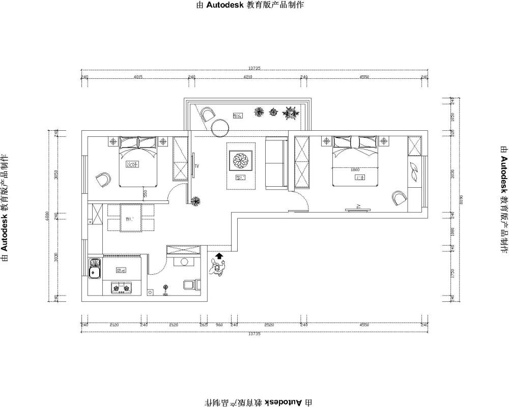 75平米老房子，自己做的方案，客餐厅划分很难，新人指教！_@IDhoof_cad2-Model.jpg