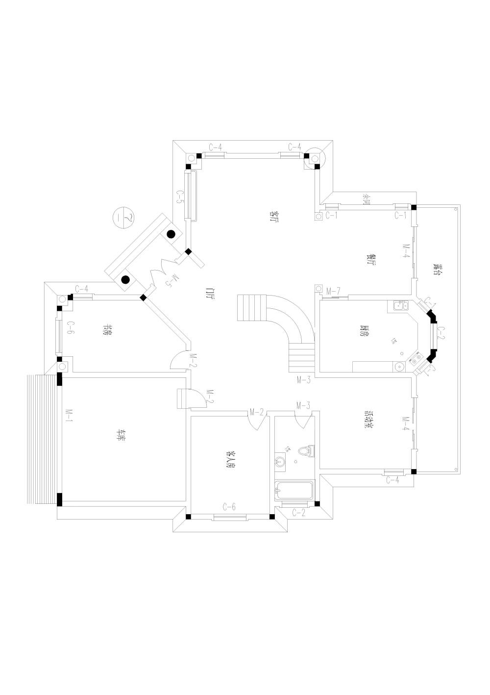 美式别墅一层平面布置_原始图