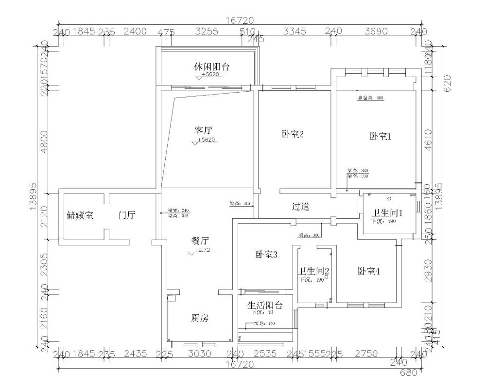 一个平层，客厅位置改复式楼，做了个方案，想请大神们..._原始结构