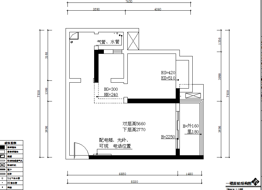 一个小跃层，楼梯的位置有点小纠结_一楼原始结构图