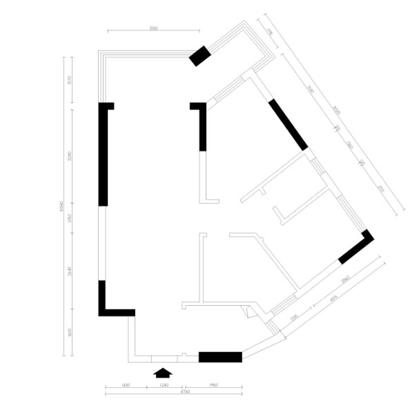 奇葩户型，要3个房间，求方案。有cad_原始结构图