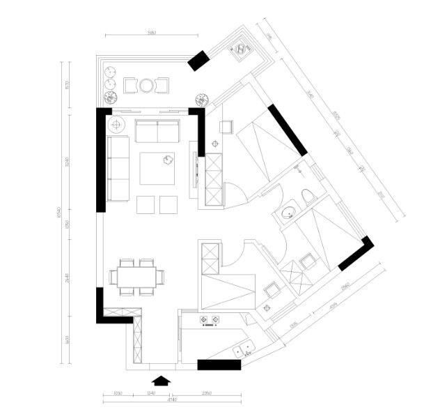 奇葩户型，要3个房间，求方案。有cad_平面布置图