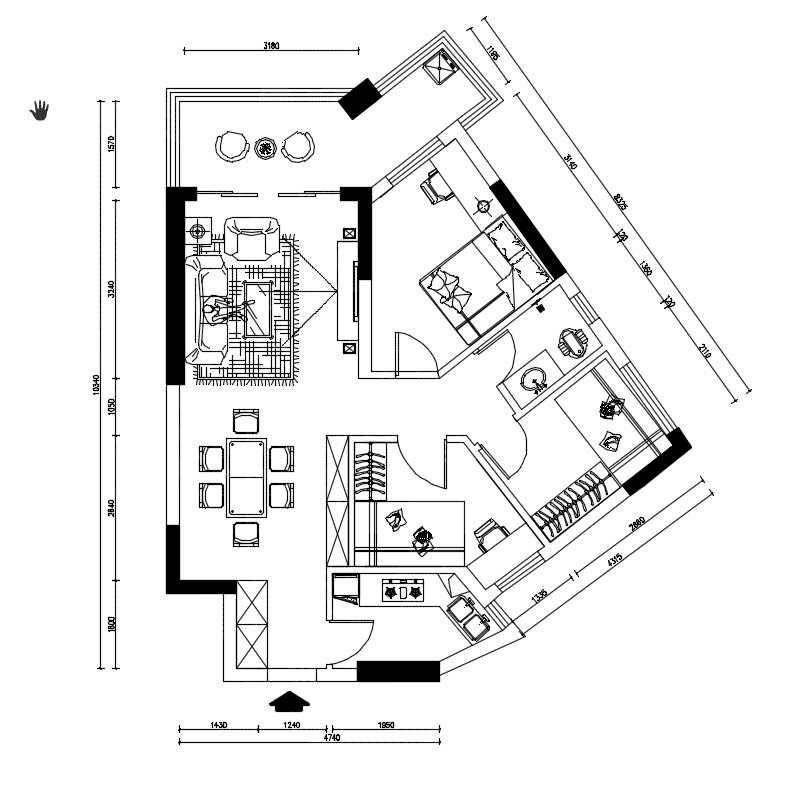 奇葩户型，要3个房间，求方案。有cad_Y7~]{6{N7N]6IP0@LO9}{@0.png