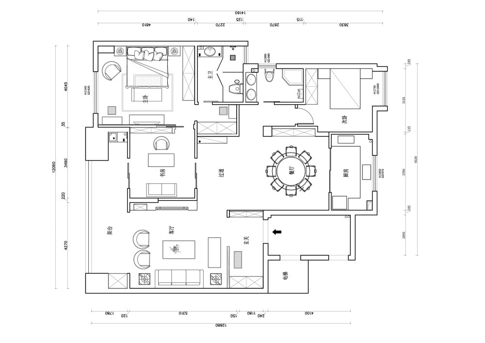 一套150方平面布置图，求指导，有CAD_未标题-1.jpg