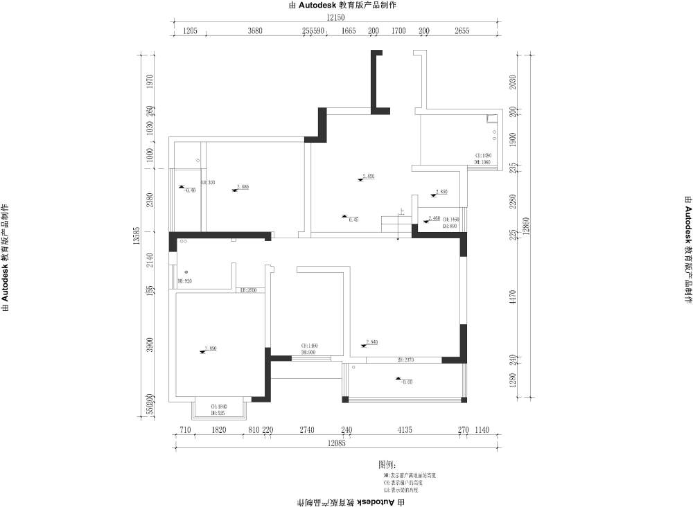 三居室平面方案求助_原始建筑图