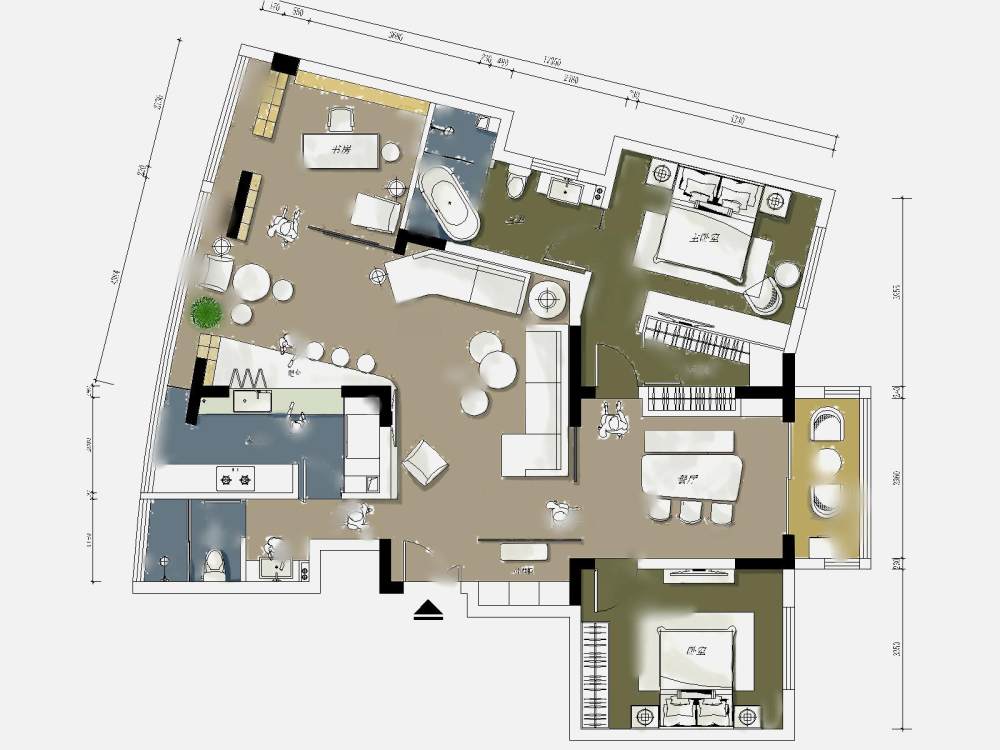 【第18期-住宅平面优化】藏书万卷的教师住宅11个方案 投票_4f2t-布局1.jpg