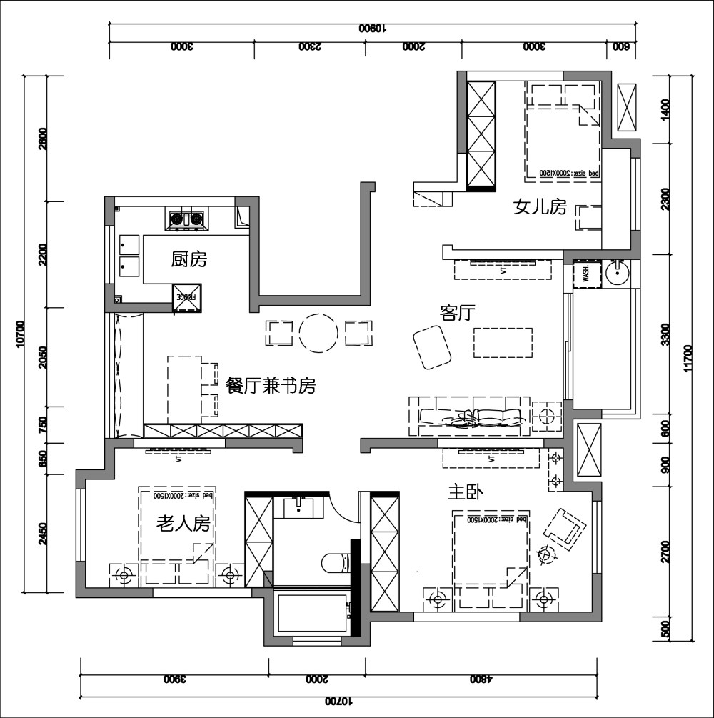 套内90平，改了个小四房。求大神指导还有深化空间吗？_自己也布了一个，一起探讨