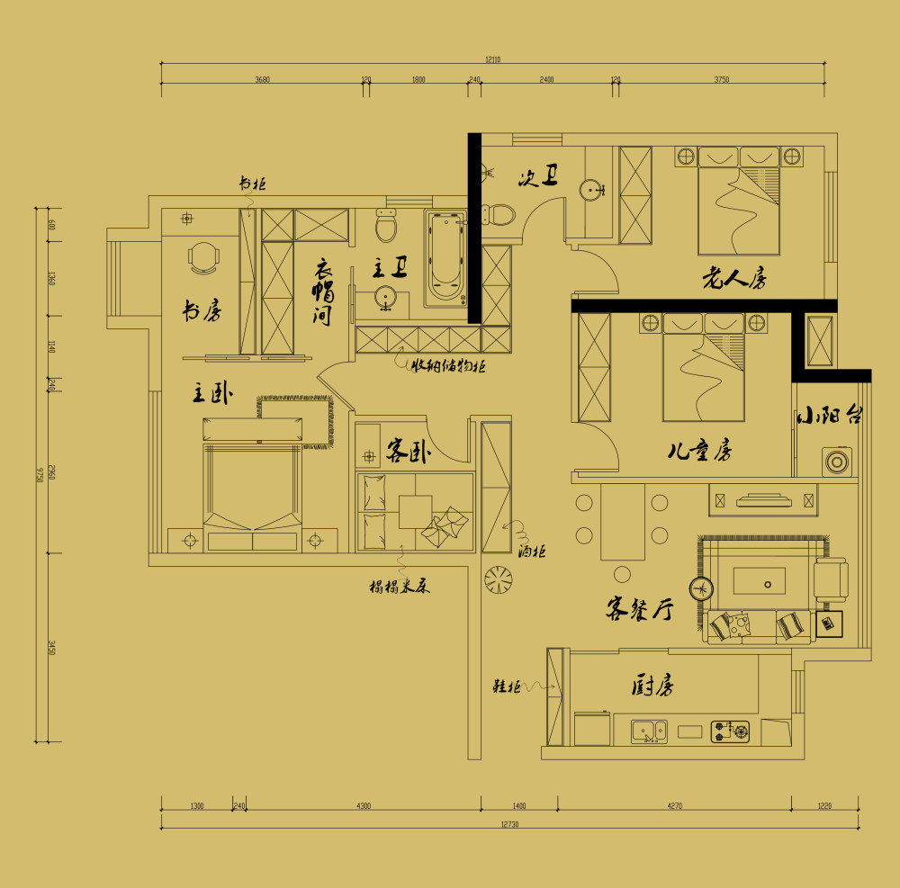 来挑战空间设计的极限，3房改5房，空间大不同_yan平面施工图-Model.jpg