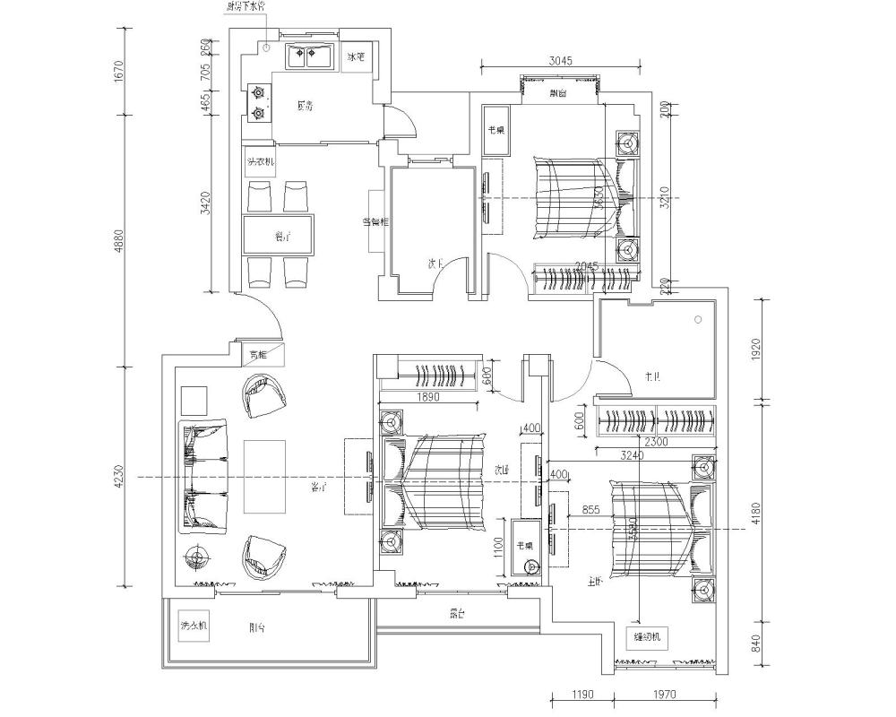 3居室平面求修理_平面初稿