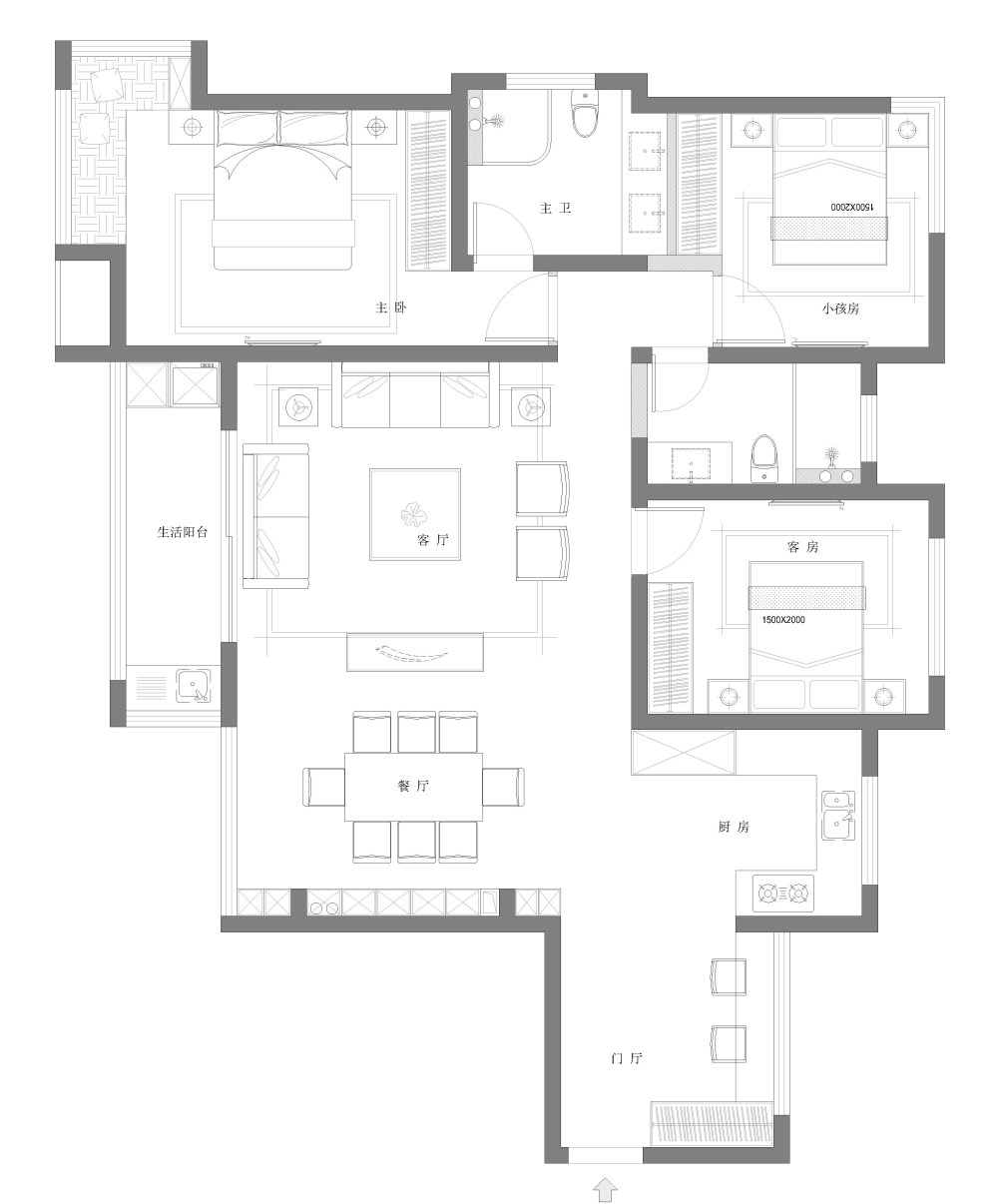 求大神指点此户型方案，谢谢啦！_原始框架图-Model.jpg