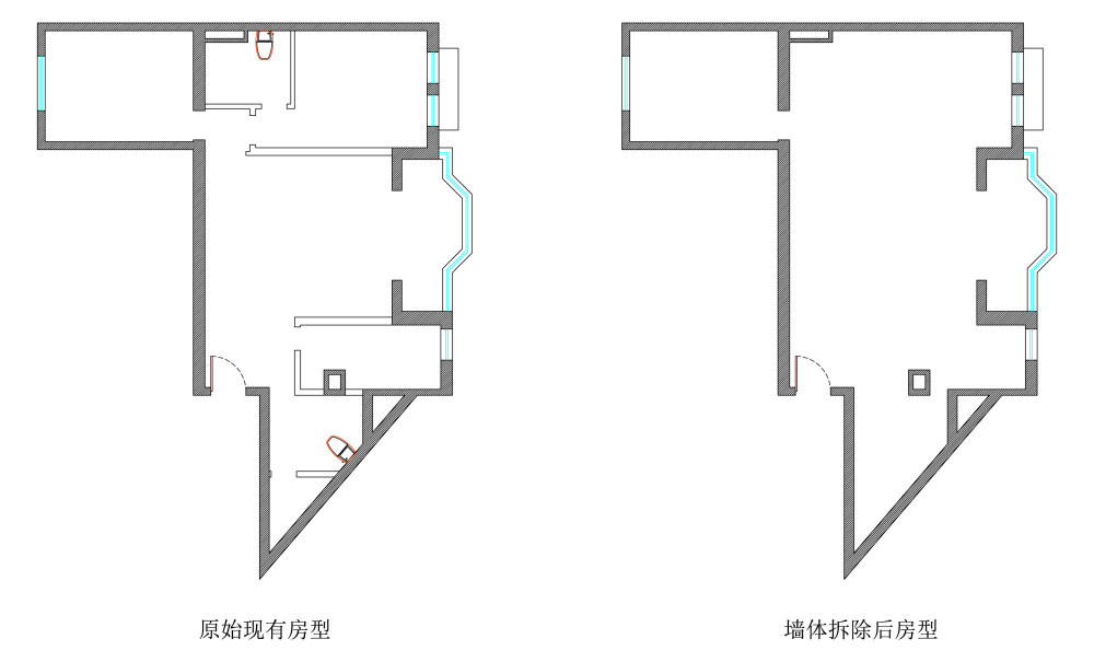 求助各大侠，新进一套自住房，面积小要求多，跪求支招！_原始平面.jpg