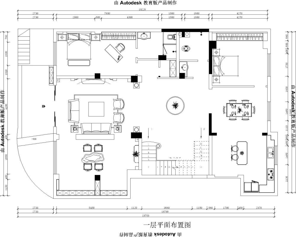 350平米复式楼，业主否决了方案，需要做挑高结构_平面一楼