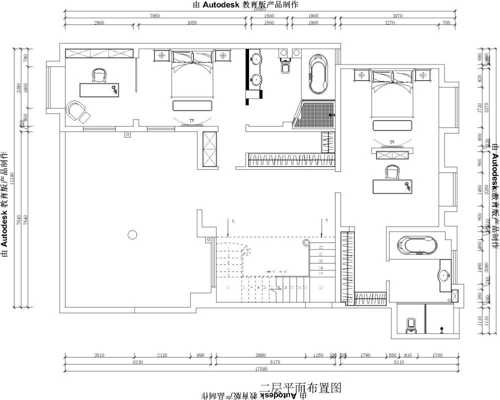 350平米复式楼，业主否决了方案，需要做挑高结构_平面二楼