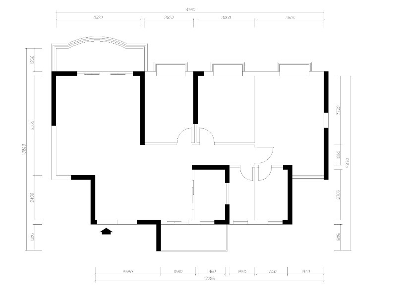 一个110平方的房子，请大神们指点下，有CAD_原始结构图