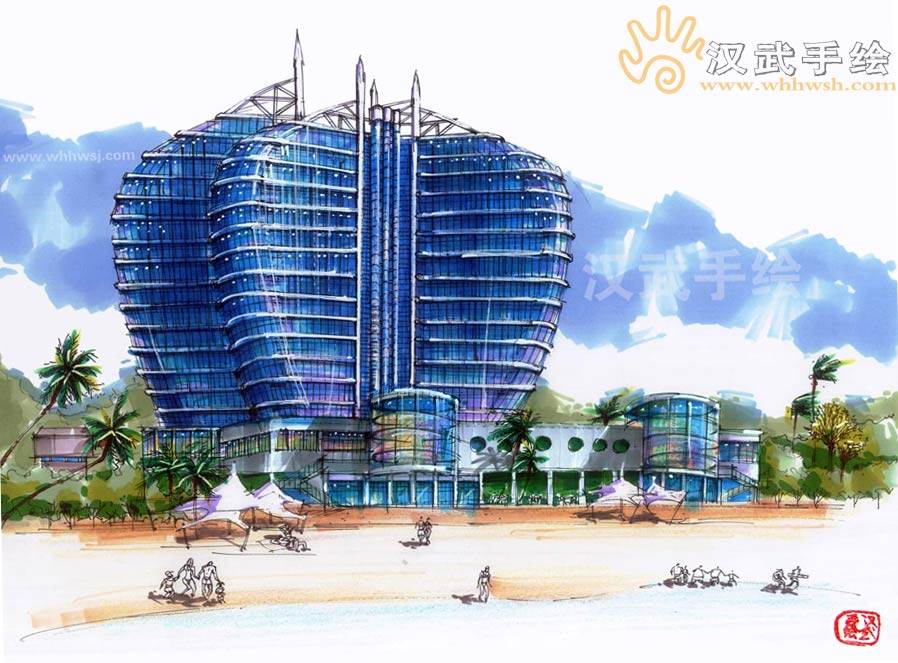 海滨度假酒店建筑设计透视手.jpg
