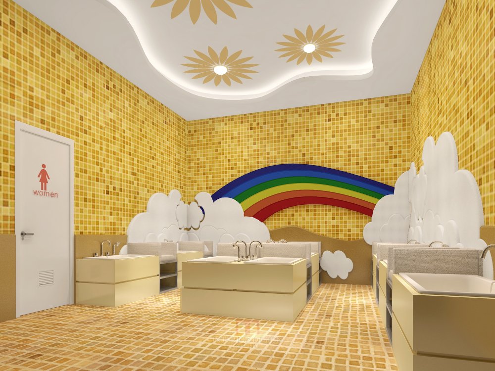 一套亲子游泳馆的表现_婴儿浴室 这间浴室是专门为幼儿准备的 所以整个空间的设计充满童趣，大片黄色马赛克为空间提亮和增加饱和度 ...