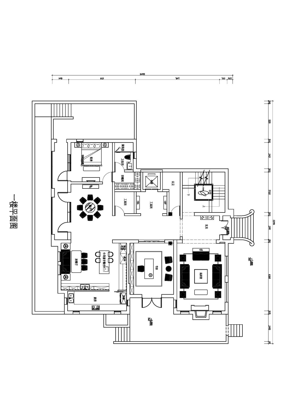 独栋别墅求高手优化平面_一层平面