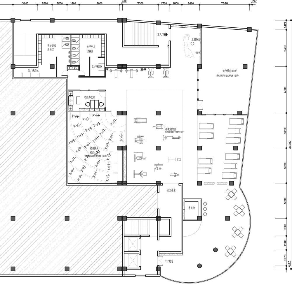 健身房平面，求指点_健身房-Model.jpg