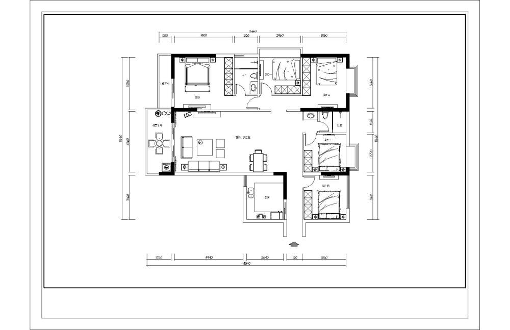 套内面积约150㎡，需5个房间，求大神们指导吓。附CAD_平面布置图