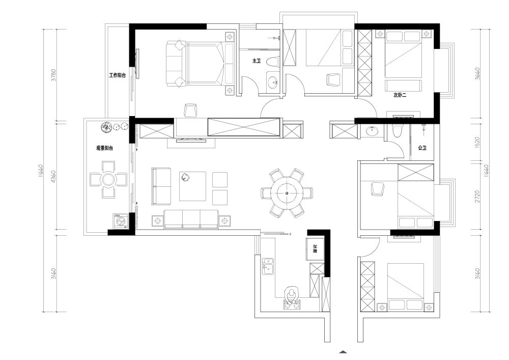 套内面积约150㎡，需5个房间，求大神们指导吓。附CAD_eee.jpg