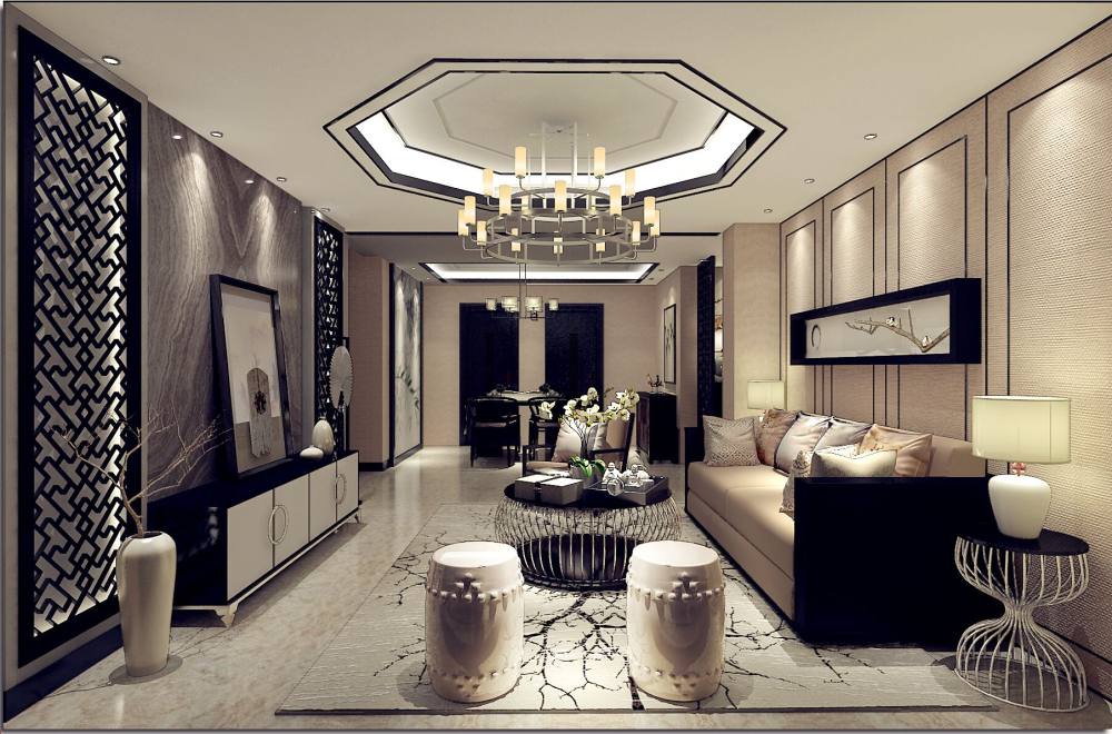 新中式家装模型_新中式客厅