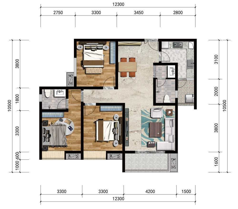 住宅彩色平面图_户型B-2.jpg