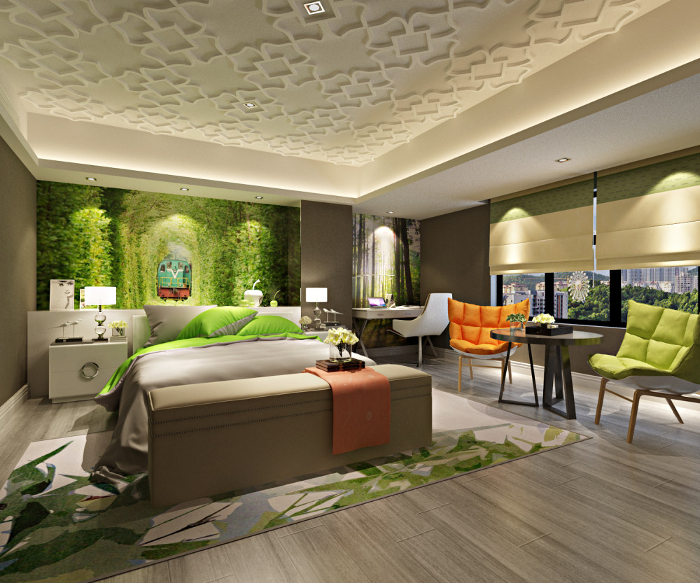 最“色”的主题酒店客房，简约时尚_绿色主题