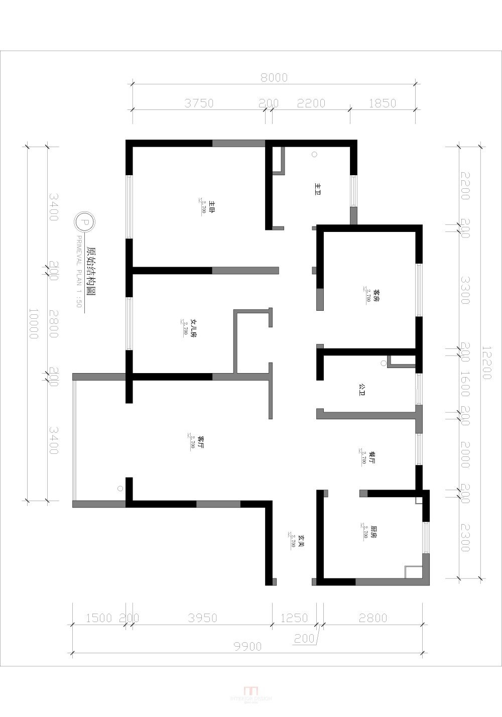 初次做的平面，自己家的。帮忙给点建议。_原始结构图.jpg