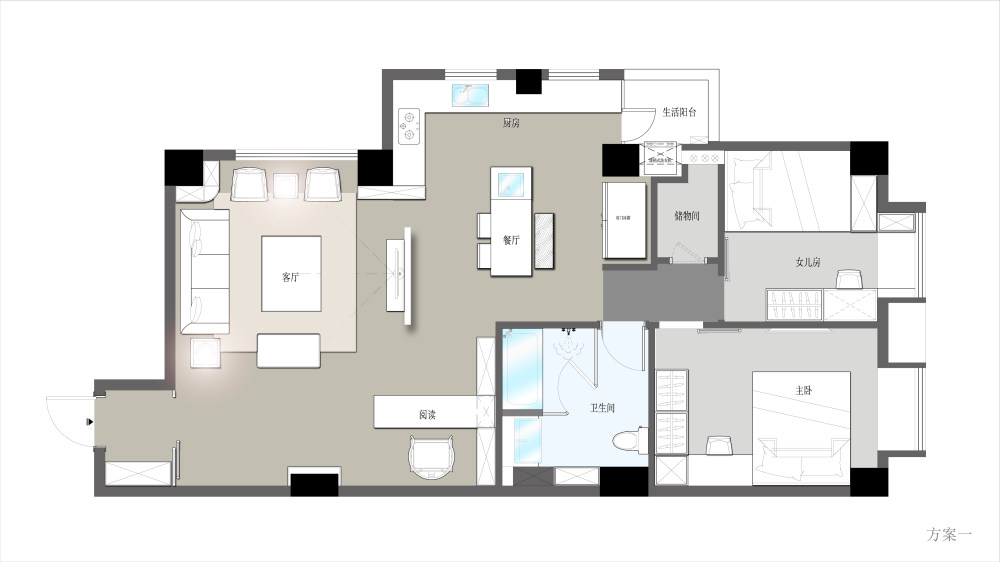 交流一下我最近做的户型方案图，吸收下各位大神的意见!!_方案1