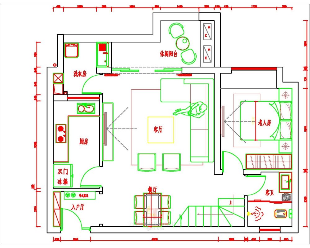 一套中式居家实用跃层平面，求优化，批斗吧兄弟们_1F平面布置图.jpg