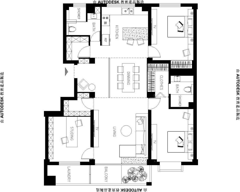 1000DB悬赏户型布局优化_户型结构-Model.jpg